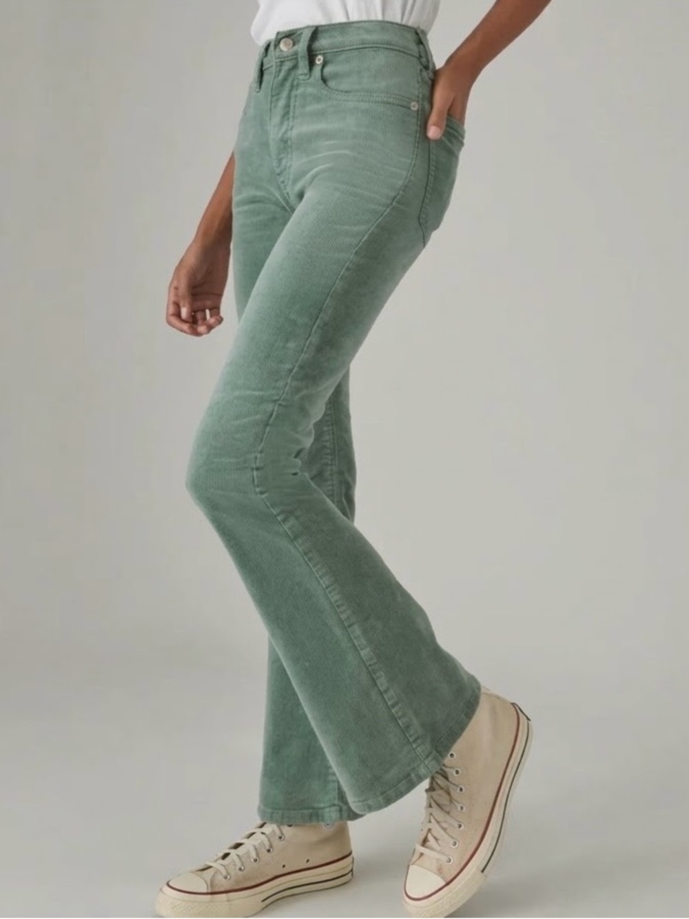 Lucky Brand High Rise Stevie Flare Corduroy Pants Green 4/27 Regular